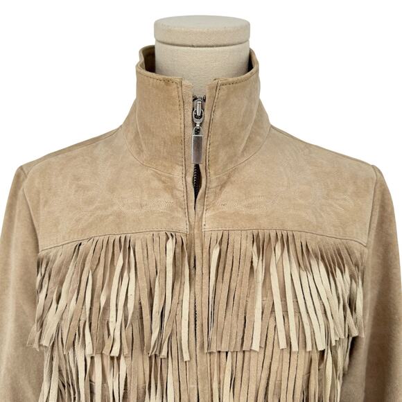 Vintage Y2K Boston Proper Fringe Suede Leather Jacket Women's 10 Full Zip Boho - Picture 10 of 11